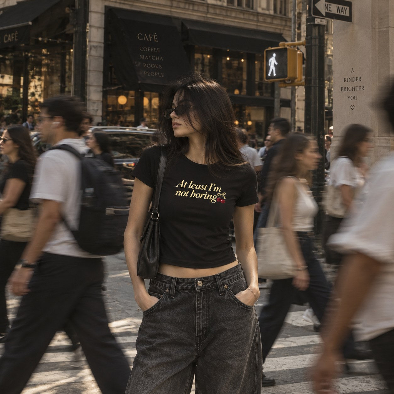 Black baby tee street look